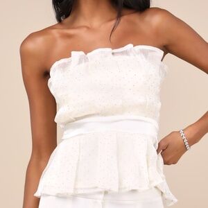 Lulus Voguish Passion Ivory Pleated Rhinestone Strapless Top White - Size XL